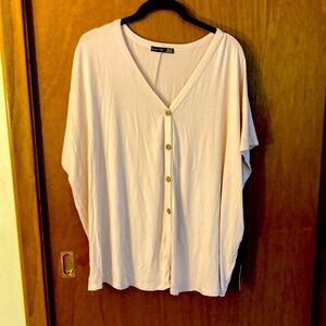 NWT. Oversized knit button front top, powder pink, XL